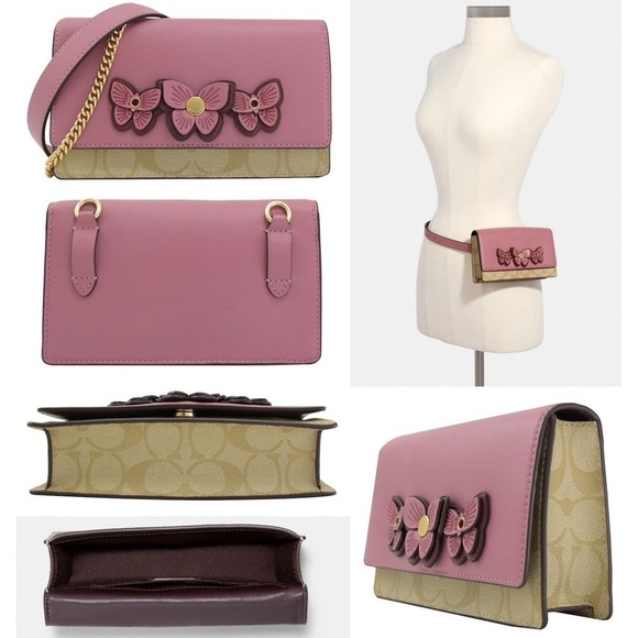 Coach Flap Belt Bag In Signature Canvas With Butterfly Applique - Picture 2 of 14